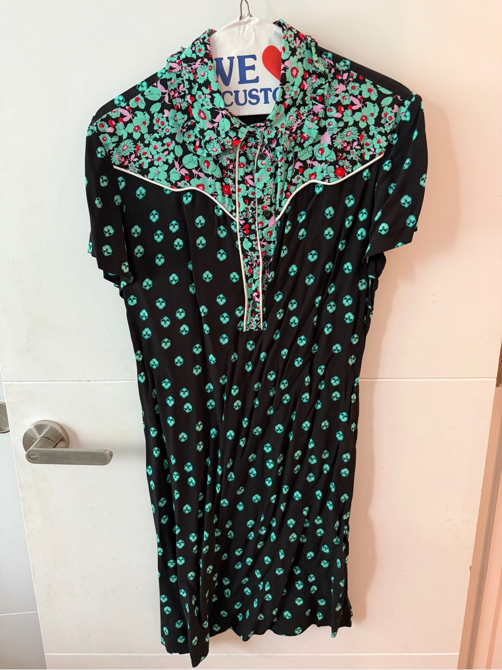 Maje Black and Teal Floral Short-Sleeve Dress